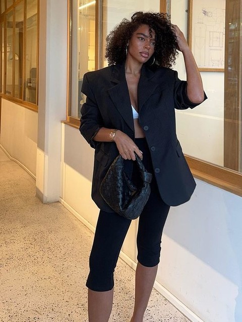 ASOS DESIGN tailored oversized power shoulder blazer in black pinstripe