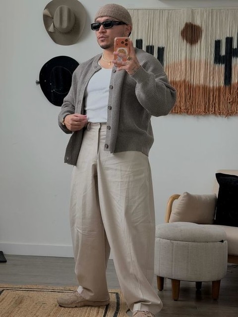 ASOS DESIGN smart wide barrel leg trousers in stone linen