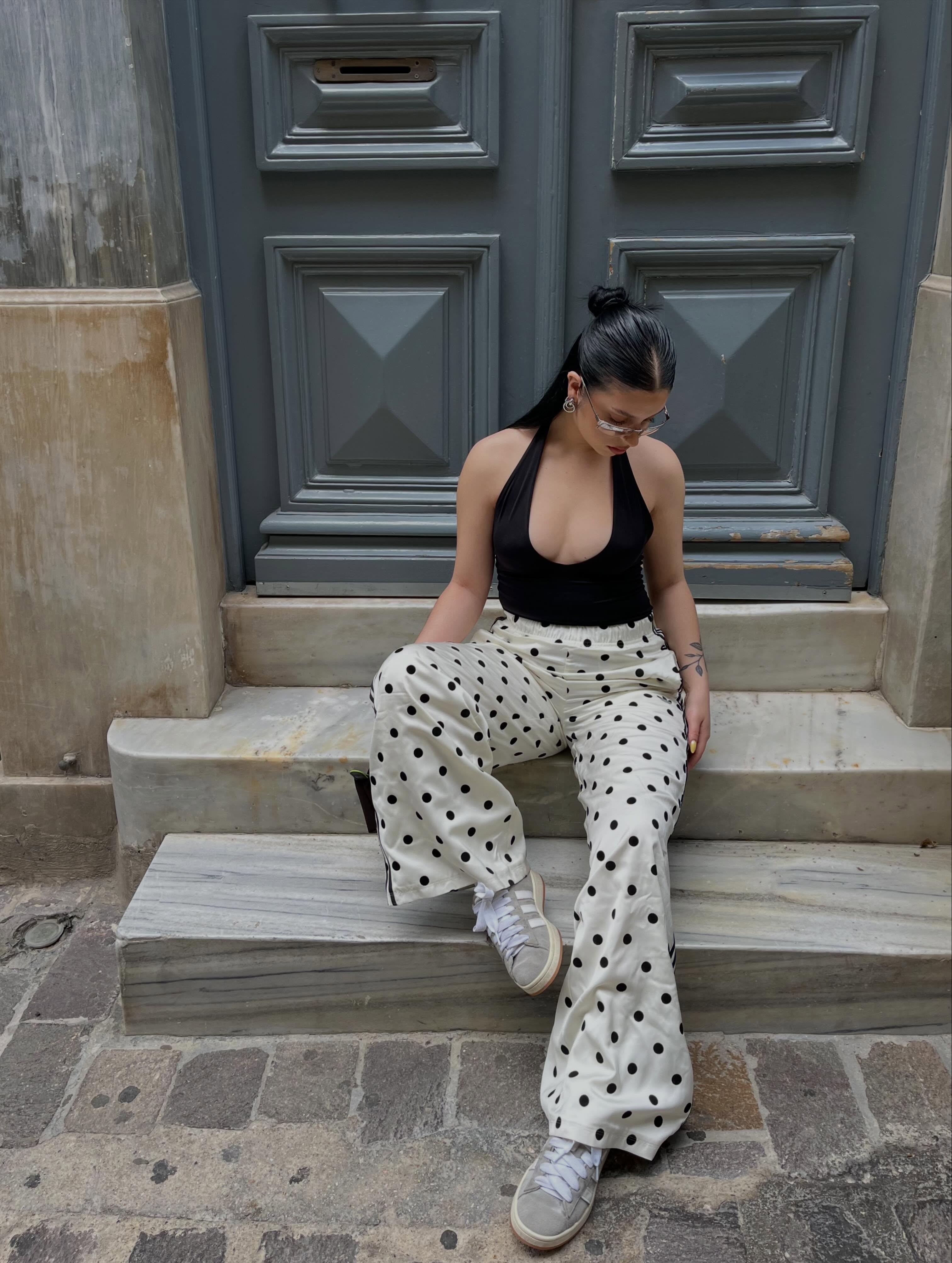  サテン ポルカドット WIDE LEG PANTS Lサイズ adidas SATIN POLKA DOTS WIDE LEG PANT - White | Free Shipping with