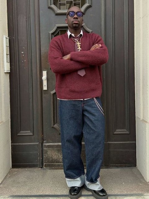 ASOS DESIGN super oversized knit boucle sweater in burgundy